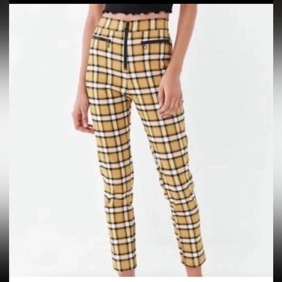 Urban Outfitters Pants - Urban Outfitters Yellow Black Plaid Cropped Skinny Pants 0